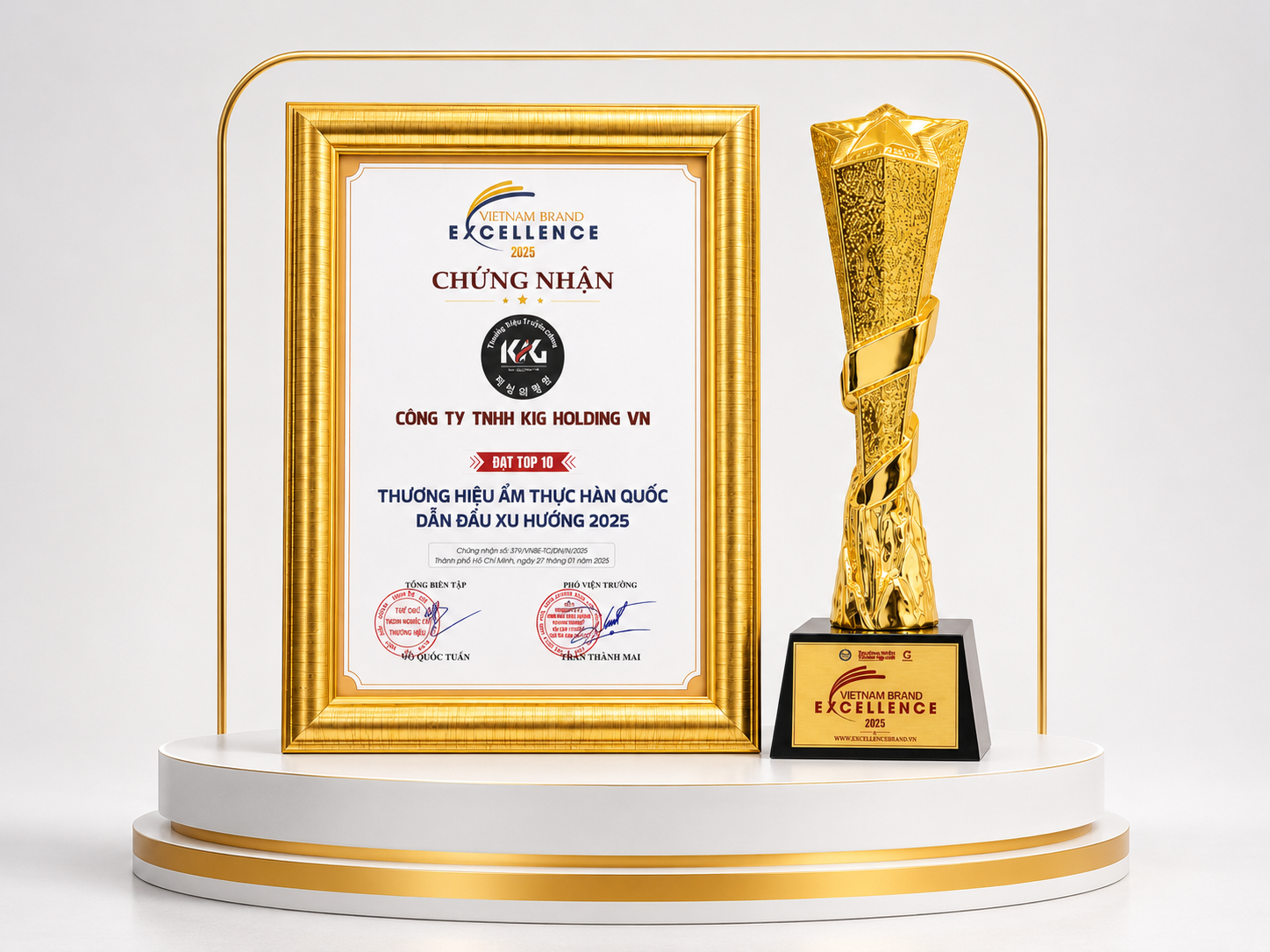 Chứng nhận Thương hiệu ẩm thực Hàn Quốc dẫn đầu xu hướng 2025 của KIG Holding VN